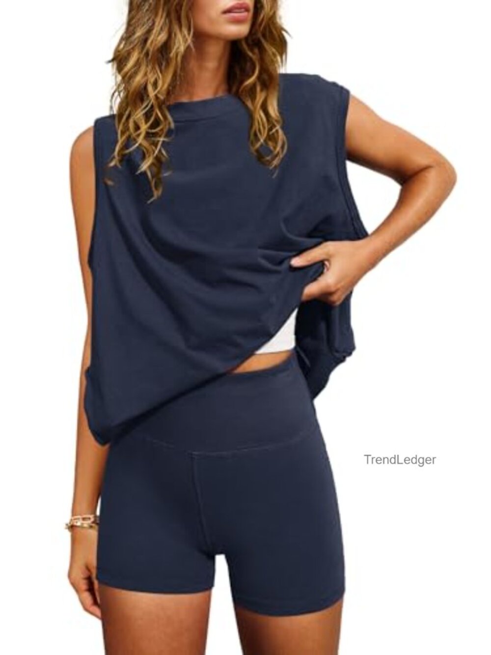 Women's 2 Piece Workout Set Biker Shorts Cap Sleeve Tunic Top
